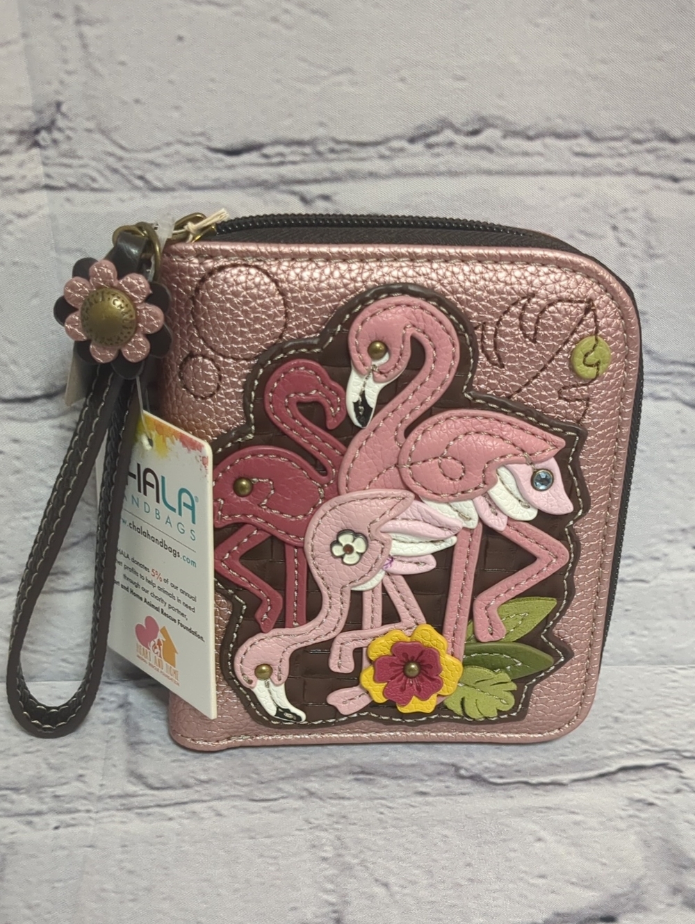 Chala Pink Metallic Flamingo Wristlet Wallet
